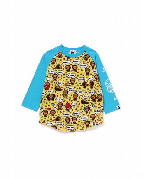 Camiseta Bape Milo Speech Balloon Raglan 3/4 Sleeve Niños Azules | AYTIF-7164