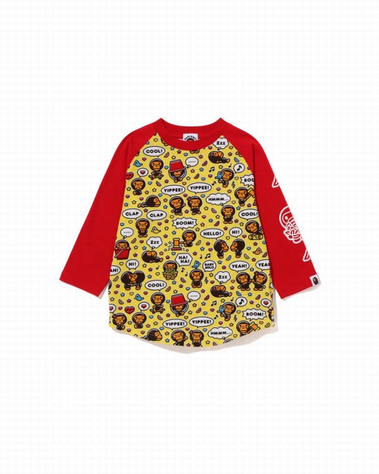 Camiseta Bape Milo Speech Balloon Raglan 3/4 Sleeve Niños Rojas Claro | EGNUZ-9327