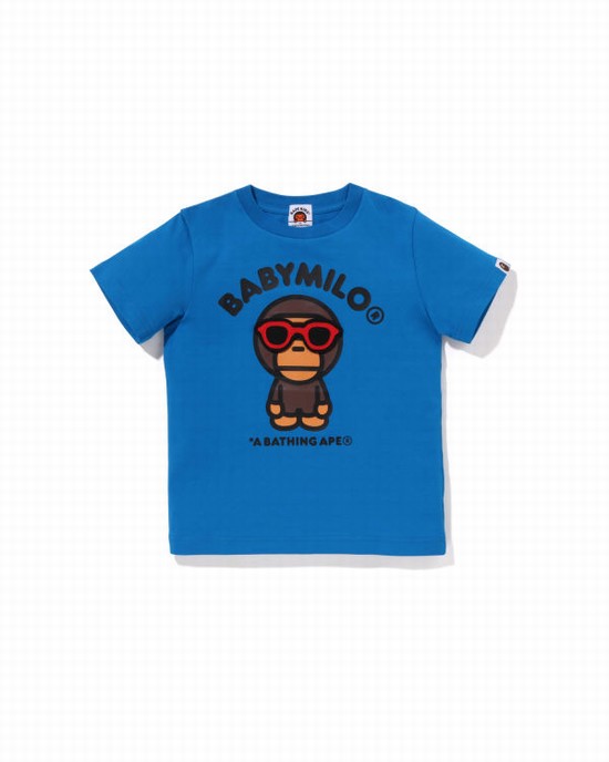 Camiseta Bape Milo Sunglass Patched Niños Azul Real Azules | AVKUH-2740