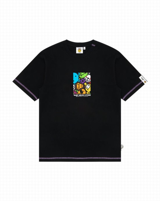 Camiseta Bape Milo box logo print Hombre Negras | XAHBR-4710