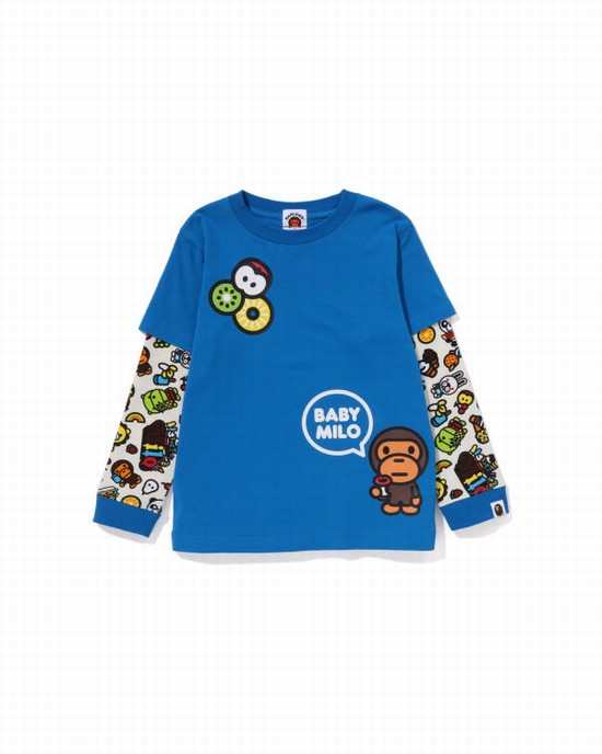 Camiseta Bape Milo mixed fruit layered sleeves Niños Azules | LEIRS-3972