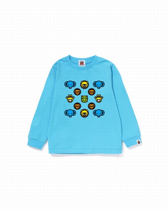 Camiseta Bape Milogram L/S Niños Azules | MQRKW-2536