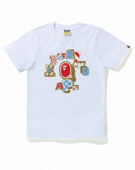 Camiseta Bape Mix Patched College Mujer Blancas | JSORL-0491