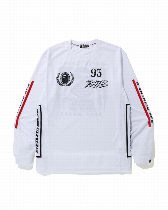 Camiseta Bape Motor Deporte Hombre Blancas | PIXCT-5201