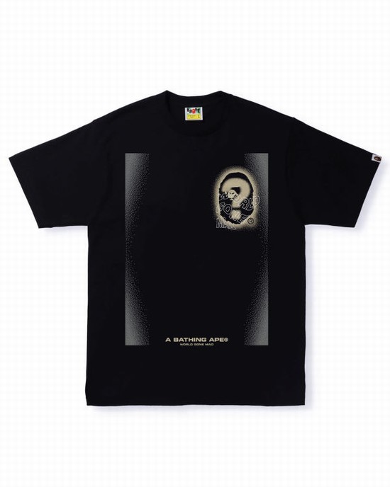 Camiseta Bape Multi Logo #3 Hombre Negras | KOSCF-8136