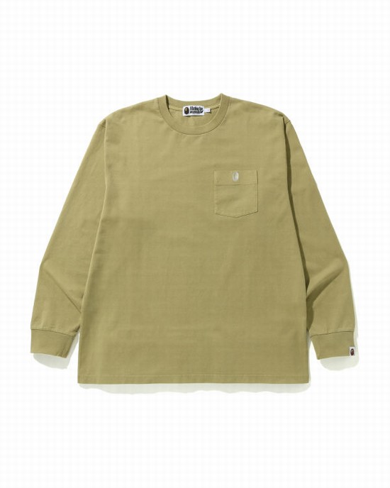 Camiseta Bape Overdye One Point Pocket Relaxed Fit L/S Hombre Beige | CZFHD-8239