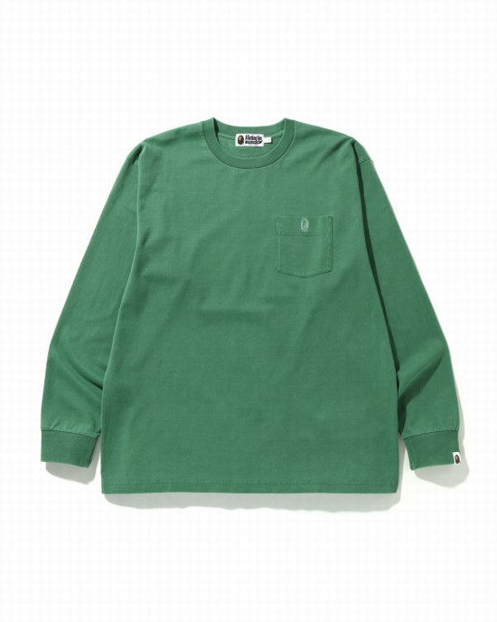 Camiseta Bape Overdye One Point Pocket Relaxed Fit L/S Hombre Verde Claro | RCEJA-6907