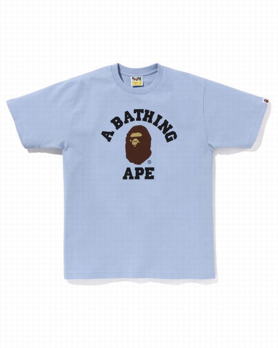 Camiseta Bape Pigment College Hombre Azules | GRSNW-2310