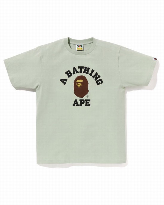 Camiseta Bape Pigment College Hombre Verde Claro | UQEXN-6708