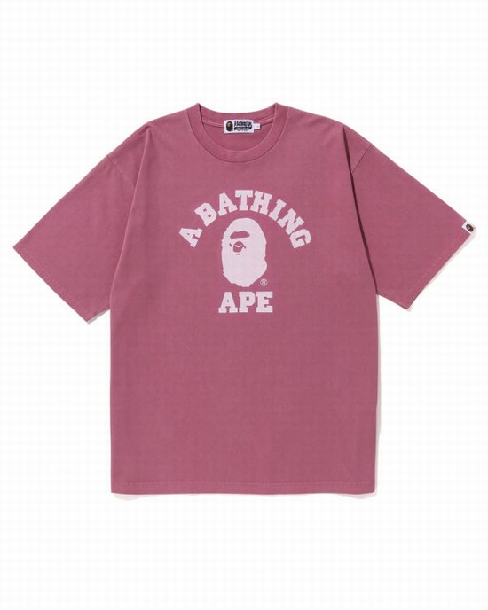 Camiseta Bape Pigment Dyed College Relaxed Fit Hombre Moradas | GJSBI-6283