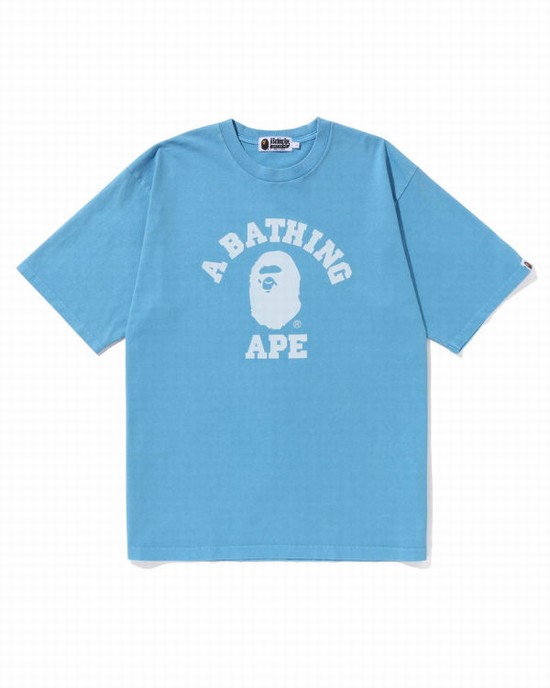 Camiseta Bape Pigment Dyed College Relaxed Fit Hombre Azules Claro | KCMDV-4031