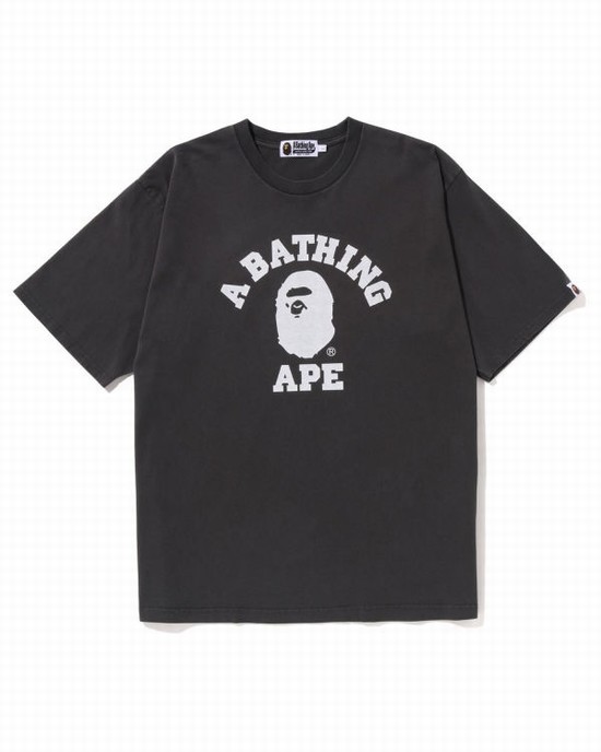 Camiseta Bape Pigment Dyed College Relaxed Fit Hombre Negras | XEYOW-1786