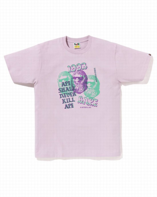 Camiseta Bape Pigment Three Ape Head Hombre Moradas | EUJFD-3742