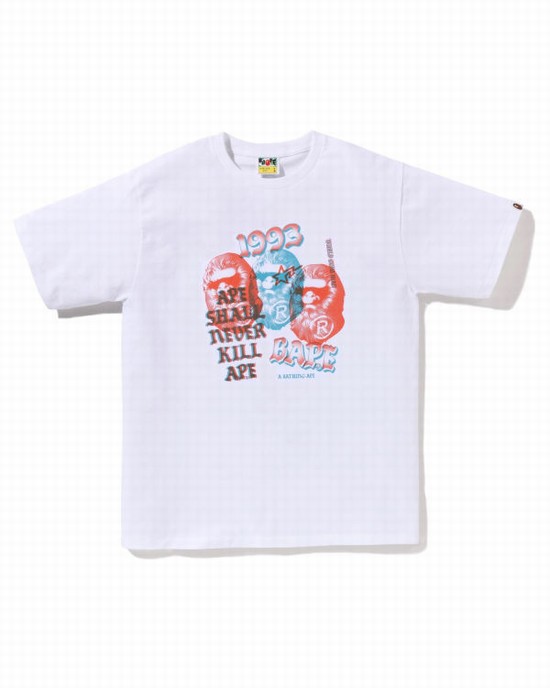 Camiseta Bape Pigment Three Ape Head Hombre Blancas | SXAZV-5742