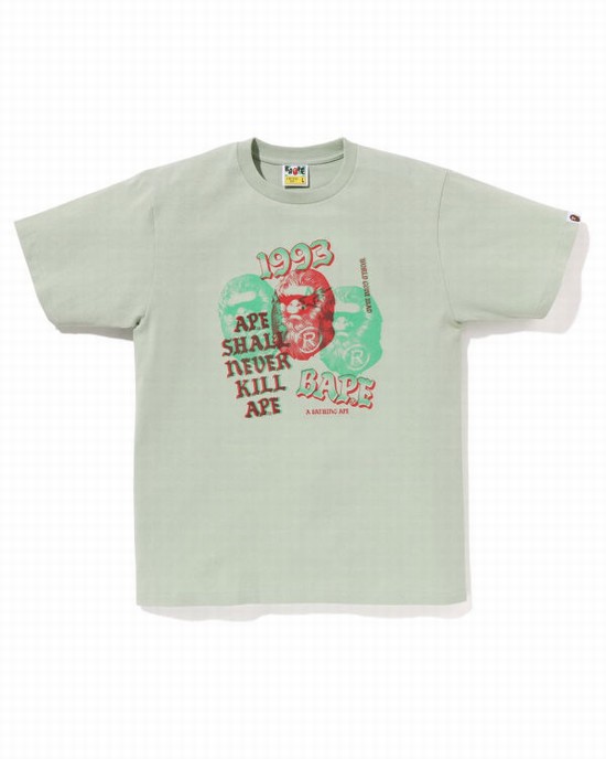 Camiseta Bape Pigment Three Ape Head Hombre Verde | YSCNZ-9134