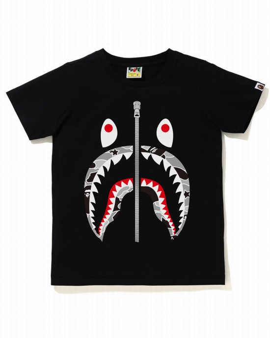 Camiseta Bape STA Camo Shark Mujer Negras | YQAEO-0859