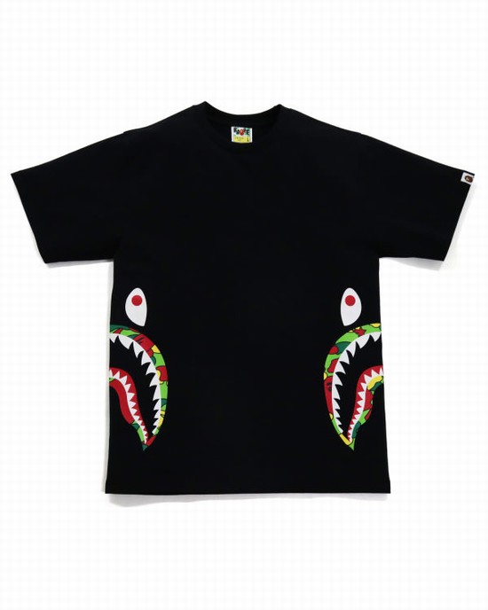 Camiseta Bape STA Camo Side Shark Hombre Negras | XHFSE-4067