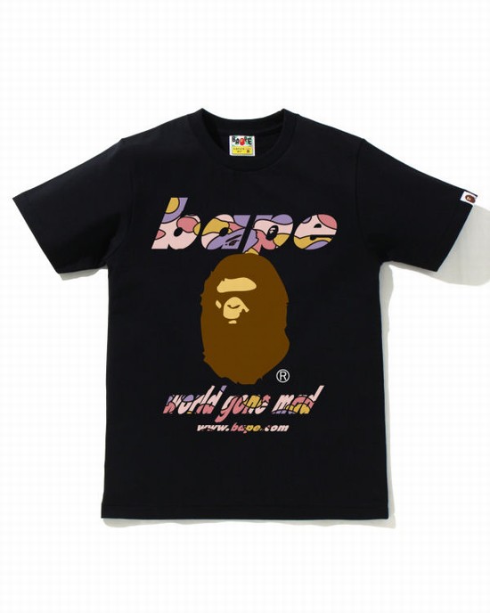 Camiseta Bape STA Camo WGM Ape Head Mujer Negras | RYHIS-1546