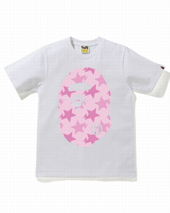 Camiseta Bape STA Pattern Big Ape Head Mujer Blancas | RUWIF-1328