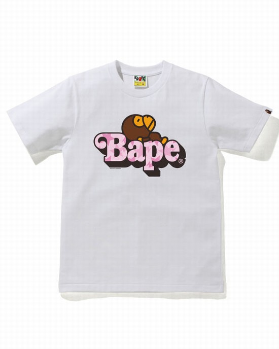 Camiseta Bape STA Pattern Milo On Mujer Blancas | PIGSB-9687