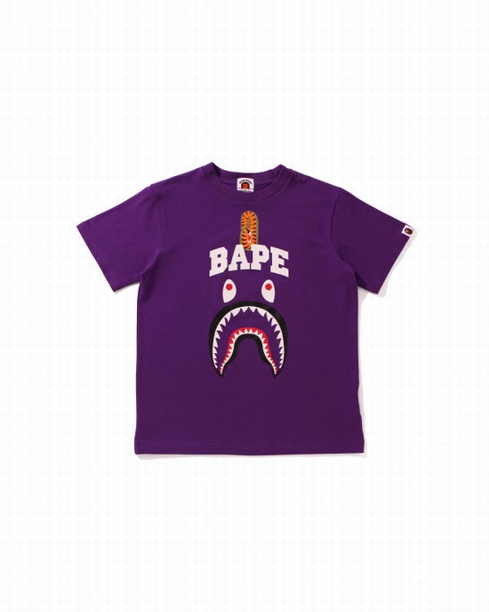 Camiseta Bape Shark Print Niños Moradas | DBTYA-8671