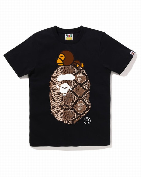 Camiseta Bape Snake Milo On Big Ape Mujer Negras | HLUNA-5137