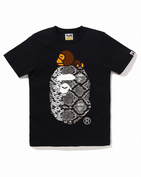 Camiseta Bape Snake Milo On Big Ape Mujer Negras | NKZIX-8760