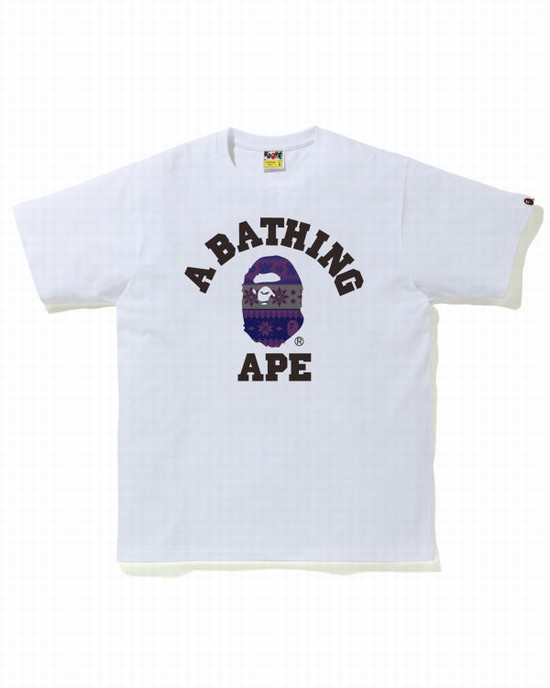 Camiseta Bape Snow Pattern College Hombre Blancas | EWIFJ-7815