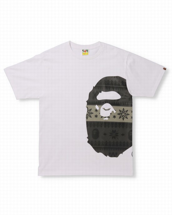 Camiseta Bape Snow Pattern Side Big Ape Head Hombre Blancas | AYOQL-6218