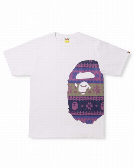 Camiseta Bape Snow Pattern Side Big Ape Head Hombre Blancas | DZXSA-5739