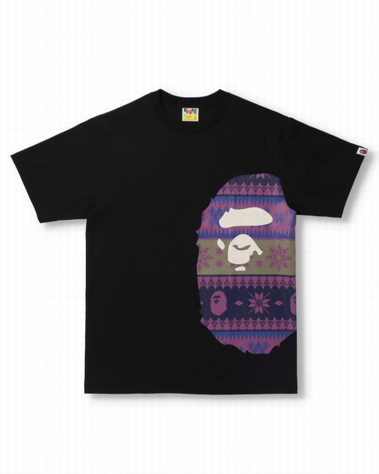 Camiseta Bape Snow Pattern Side Big Ape Head Hombre Negras | GKJPV-7541