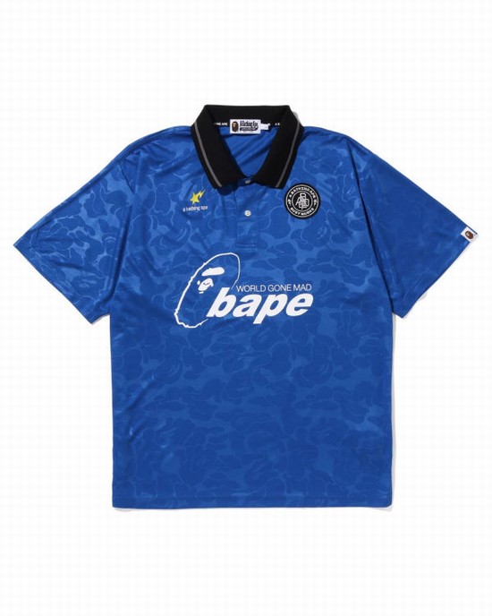 Camiseta Bape Soccer Game Relaxed Fit Polo Hombre Azules | MLUPZ-9607