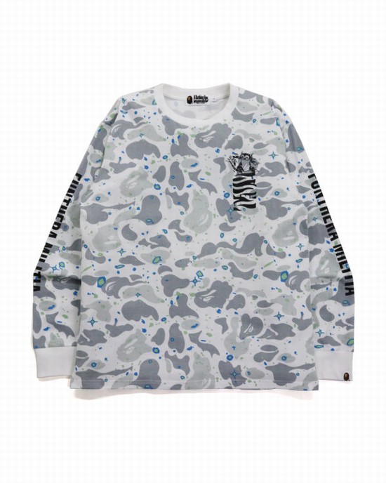 Camiseta Bape Space Camo Tiger L/S Hombre Creme | CSOZR-5829