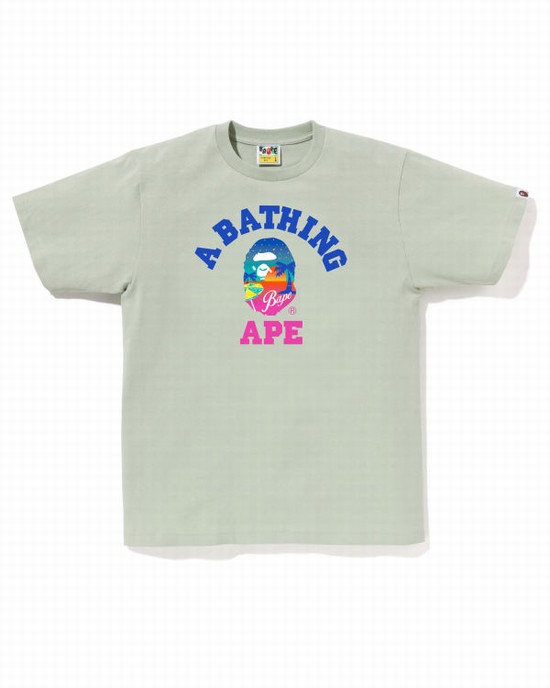 Camiseta Bape Sunset Beach Hombre Verde Claro | KTEXJ-4175