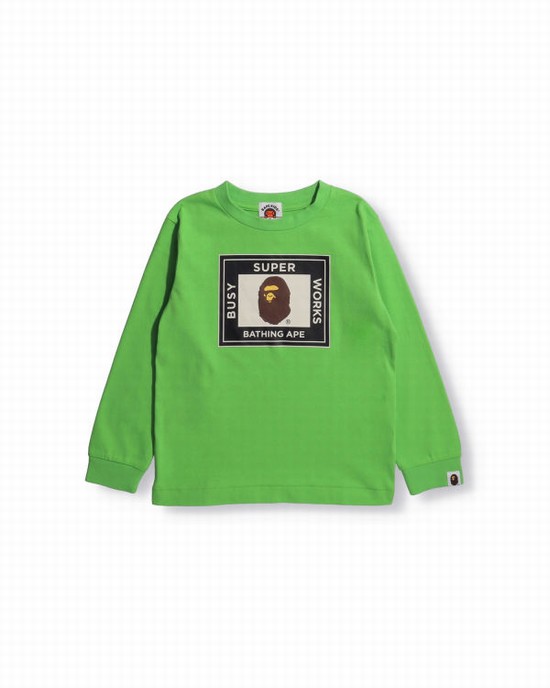 Camiseta Bape Super Busy Works L/S Niños Verde | HGDQN-1834