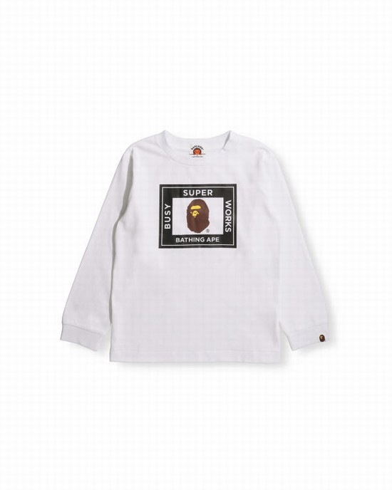 Camiseta Bape Super Busy Works L/S Niños Blancas | KMXQH-2851