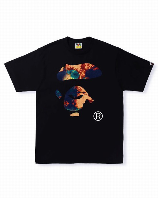 Camiseta Bape Tie Dye Ape Face Hombre Negras | HDMEK-5840