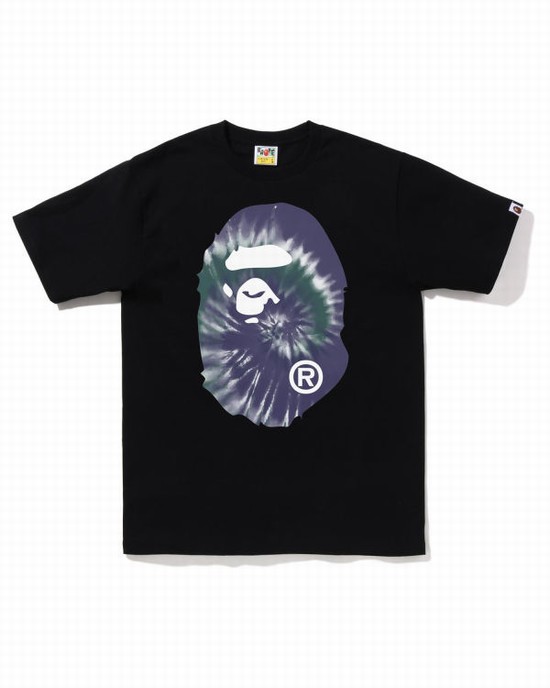 Camiseta Bape Tie-Dye Big Ape Head Hombre Negras | FHIER-7602