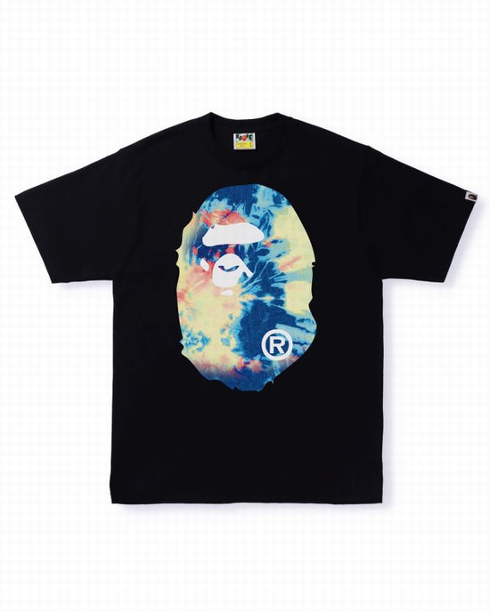 Camiseta Bape Tie Dye Big Ape Head Hombre Negras | LPSXN-3671