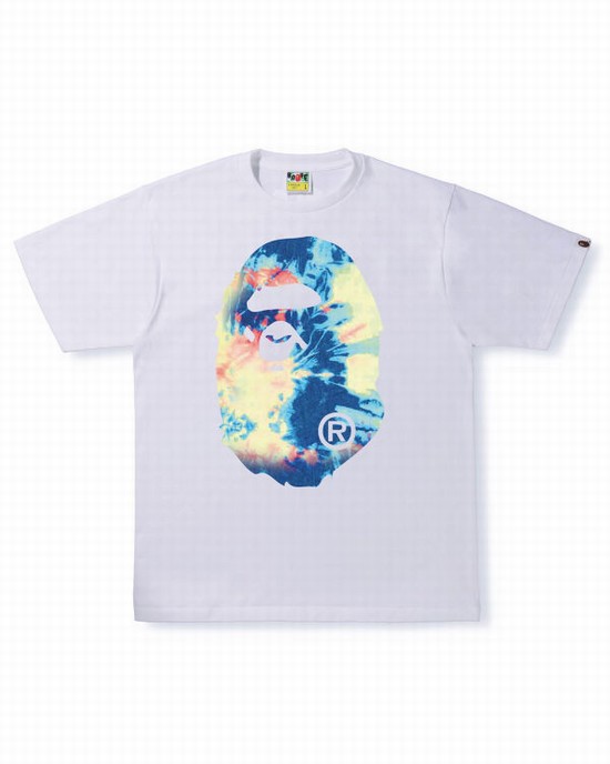 Camiseta Bape Tie Dye Big Ape Head Hombre Blancas | PLVYB-1769