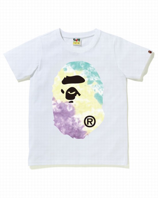 Camiseta Bape Tie-Dye Big Ape Head Mujer Blancas | OELAY-3125