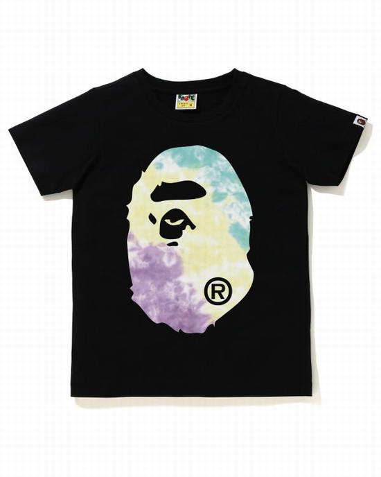 Camiseta Bape Tie-Dye Big Ape Head Mujer Negras | WIDTG-3874