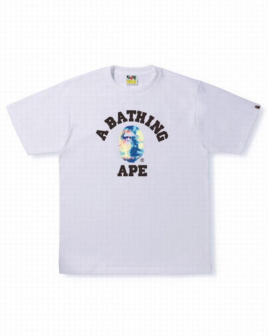 Camiseta Bape Tie Dye College Hombre Blancas | MYOIL-9832