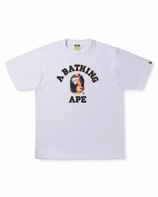 Camiseta Bape Tie Dye College Hombre Blancas | UFTRL-3805