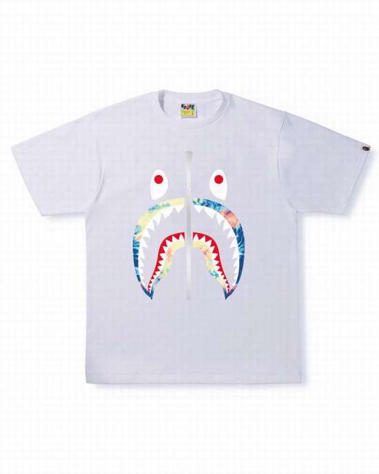 Camiseta Bape Tie Dye Shark Hombre Blancas | MYNHC-9374