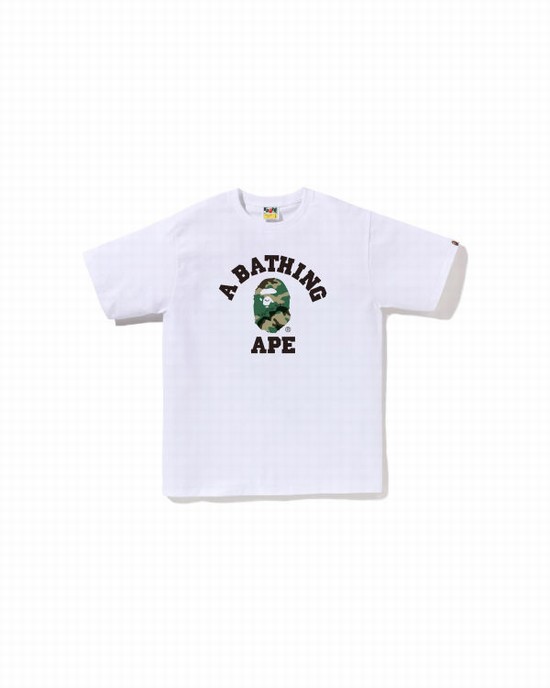 Camiseta Bape Woodland and Camo College Hombre Blancas | ANPHM-9836