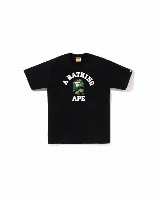 Camiseta Bape Woodland and Camo College Hombre Negras | WNOFY-3514