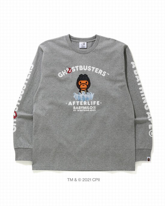 Camiseta Bape X Ghostbusters Milo Long Sleeve Hombre Gris | BUHKL-1864