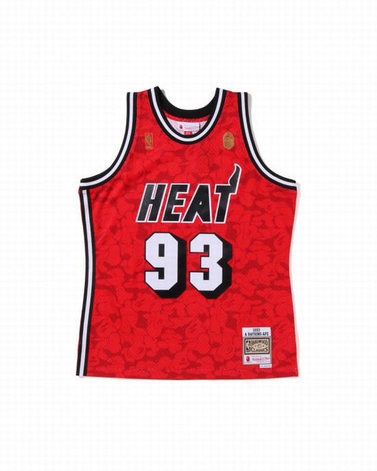 Camiseta Bape X M&N Miami Heat Jersey Hombre Rojas Claro | YQILF-0732