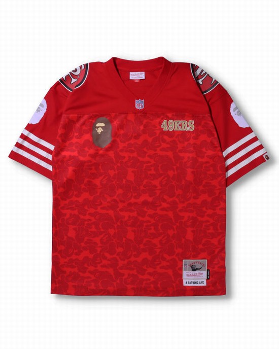 Camiseta Bape X M&N NFL San Francisco 49ers Legacy Jersey Hombre Rojas Claro | UFNCQ-5913